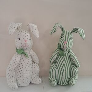 Set Of Two Fabric Cottagecore Shabby Chic Spring Easter Rabbits.